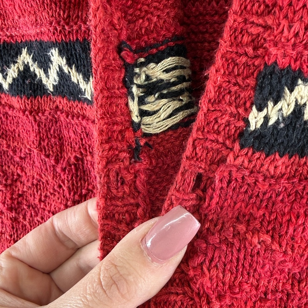 Vtg Lauren Ralph Lauren Red Southwestern Stripe Cardigan XL Linen Hand Knit - Picture 5 of 9